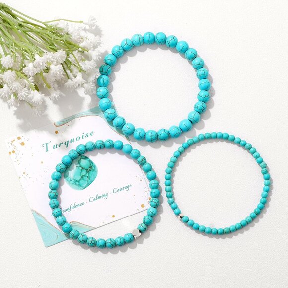 Turquoise Crystal Stretch Bracelet - 4mm Beads for Protective Healing & Elegance - Picture 2 of 7